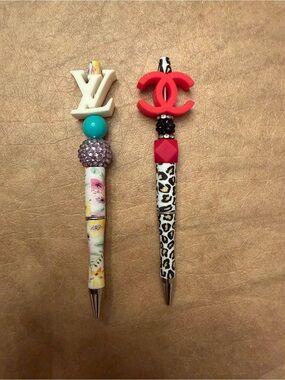 Set of 2 Beaded Novelty Pens Glam Fashion Charm Cute Gift Office Accessories
